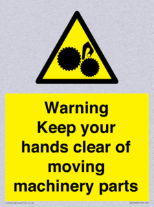 Warning - Keep your hands clear of moving machinery parts